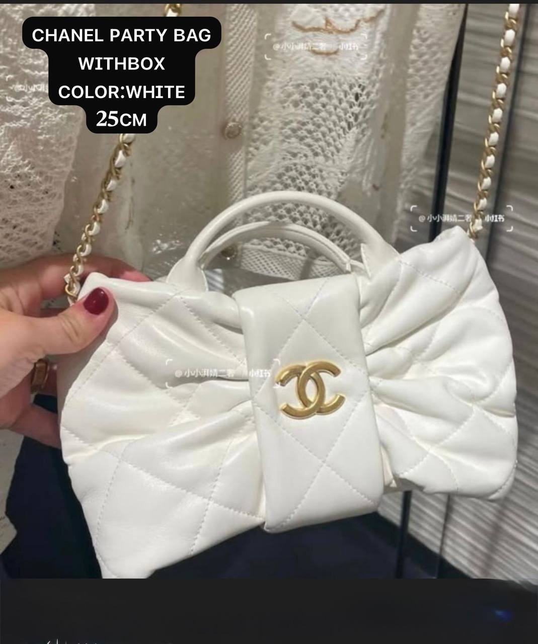 Chanel ᴘᴀʀᴛʏ ʙᴀɢ 
ɢᴏʟᴅᴛᴏɴᴇ/ʟᴏɴɢ ᴄʜᴀɪɴ
ᴡɪᴛʜʙᴏx
🎁🎁🎁

ʟᴀᴍʙsᴋɪɴ ᴍᴀᴛᴇʀɪᴀʟ
sɪᴢᴇ:𝟐𝟓ᴄᴍ
95 dhs✅

Zain56
♥️♥️♥️