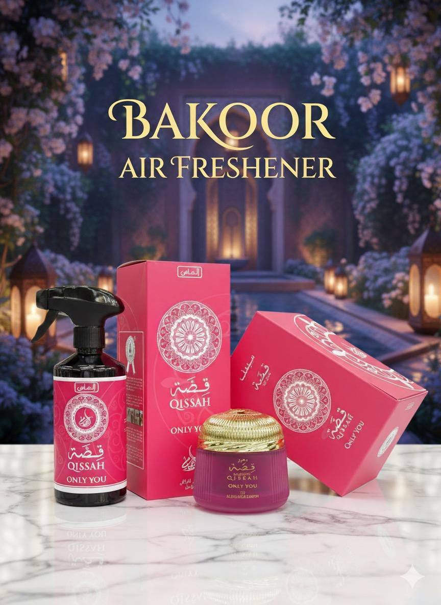 qissa bukhoor 
and air freshener combo 
60 dhs🪙🖤

Zain60
🌸🌸🌸