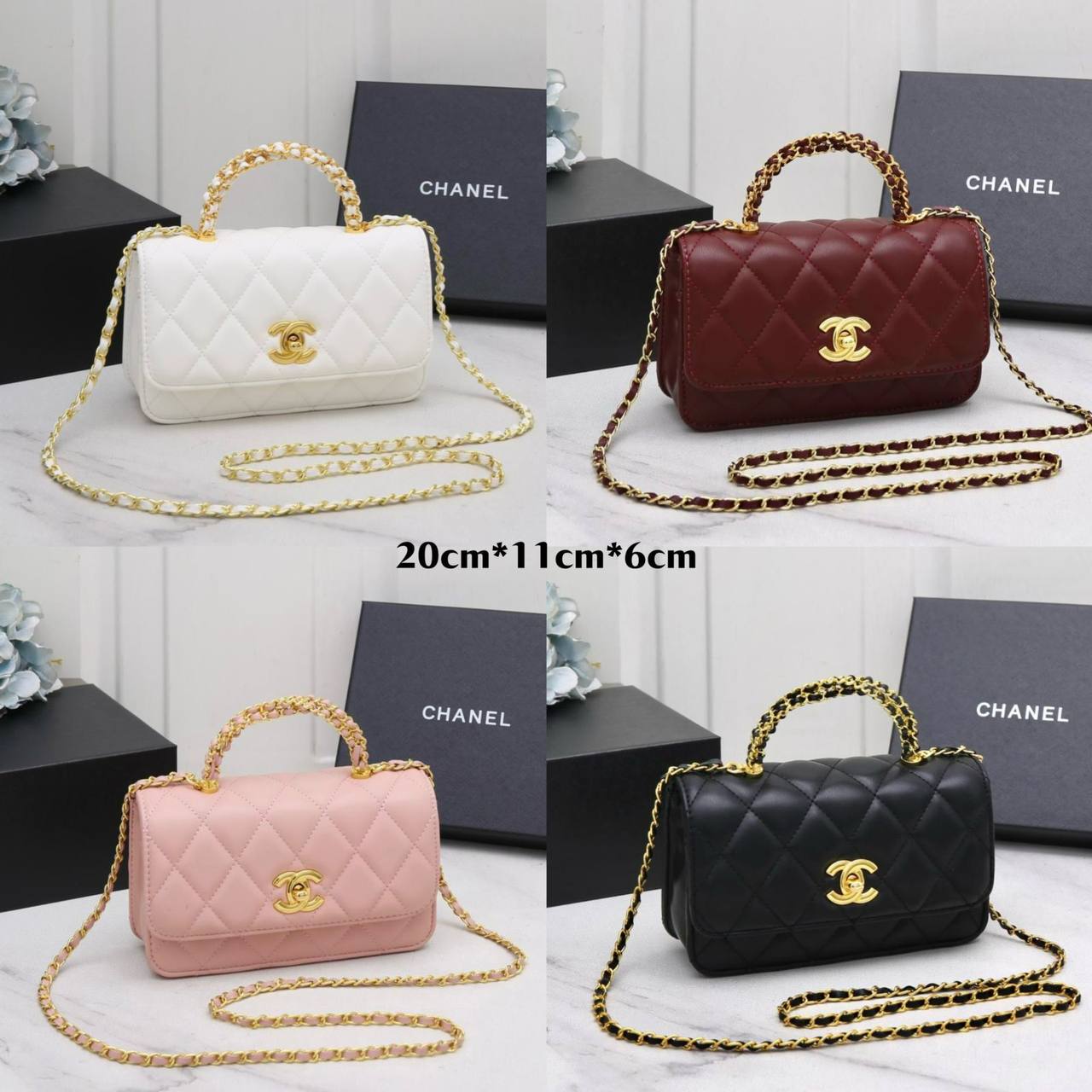 CHANEL 

GOOD QUALITY 

WITH BOX 
🎁🎁🎁

110 dhs✅
SIZE : 20 cm

Zain39
♥️♥️♥️