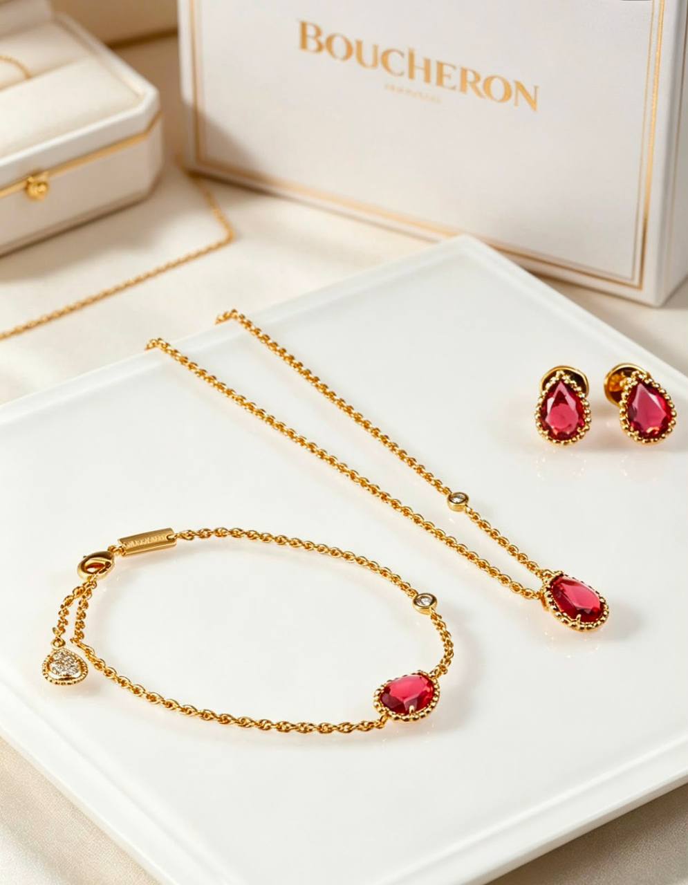 BOUCHRON
SET MASTER💫✨
NECKLACE 
BRACELET 
EARRINGS
WITH NORMAL BOX AND PAPER BAG🎁🛍️
130 DHS🇦🇪🇦🇪

Zain89
♥️♥️♥️