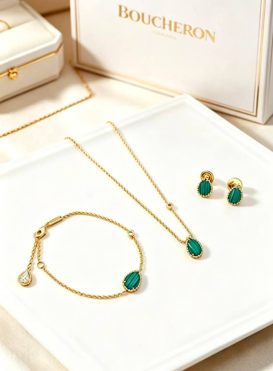 BOUCHRON
SET MASTER💫✨
NECKLACE 
BRACELET 
EARRINGS
WITH NORMAL BOX AND PAPER BAG🎁🛍️
130 DHS🇦🇪🇦🇪

Zain89
♥️♥️♥️