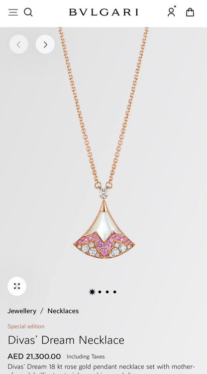 BVLGARI 🌟💫
* ⁠↗️ *Super Master Quality 
Special edition
Divas' Dream Necklace & Earings 
👇🏻
Necklace with earings
*190 dhs🌺* with *Normal* Box & Bag
*250 dhs🌺* with *Orignal* Packaging

Zain106
♥️♥️♥️